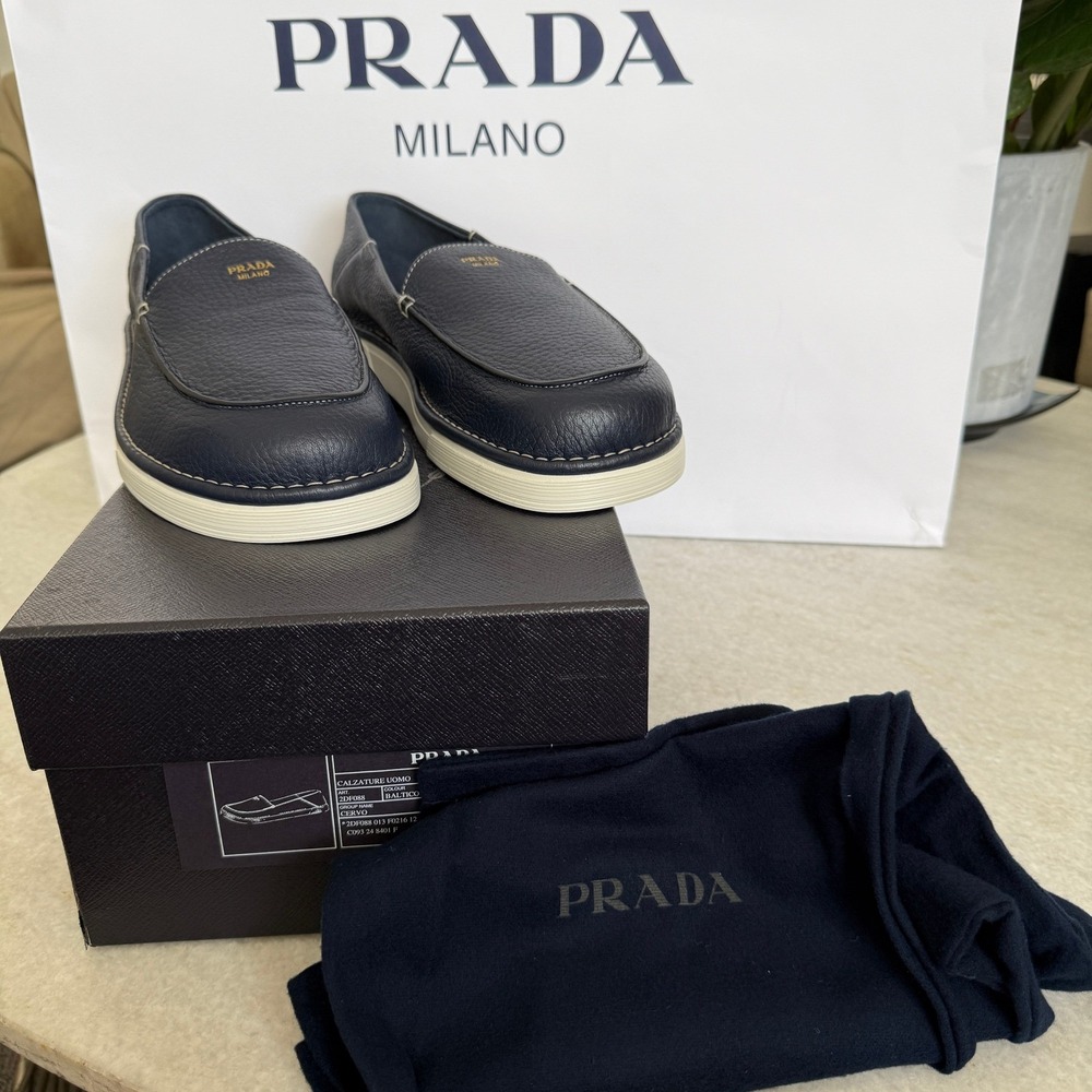 Prada Mens 2DF088 Baltico Blue Cervo Deerskin Leather Loafers UK 9 - Picture 2 of 16